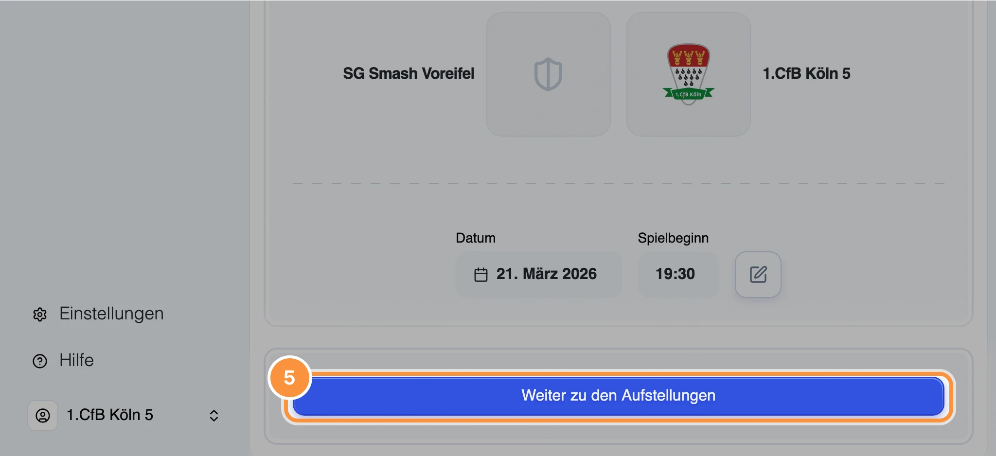 Schaltfläche „Weiter zu den Aufstellungen“ am unteren Seitenrand